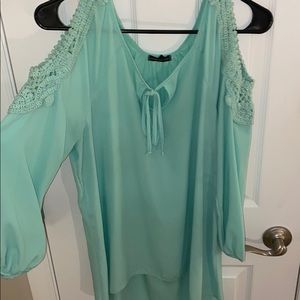Sheer cold shoulder blouse